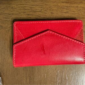 Women’s Red Genuine Leather Small Snap Card Or Coin Holder Wallet 3 PCs